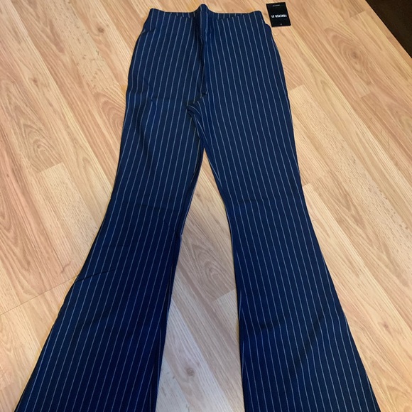 Flared Navy Pinstripe Pants - Picture 1 of 2